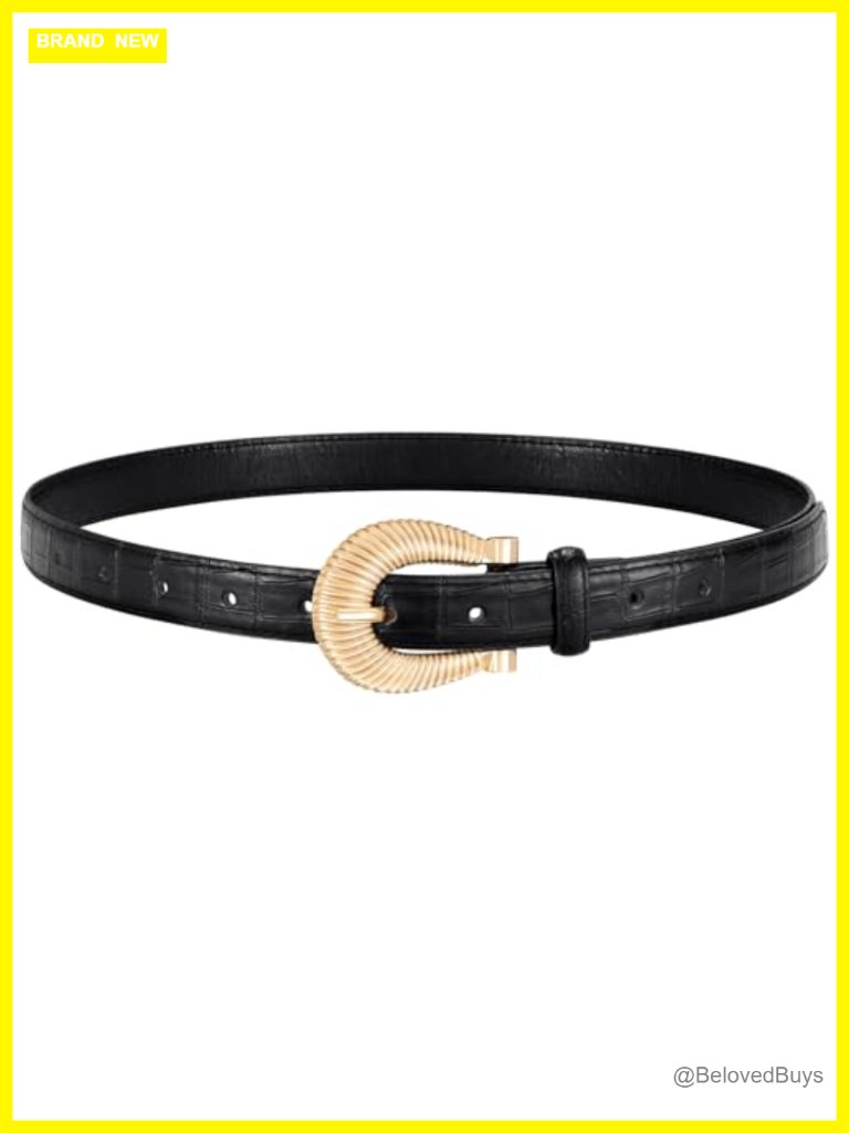 Women Crocodile Faux Leather Belt With Gold Buckle
